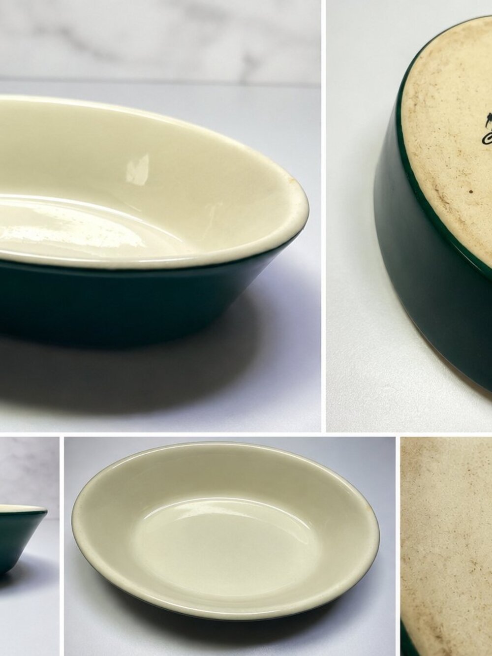 BD-01- Vintage Green Oval Ceramic Butter Dish Made in USA Farmhouse Decor